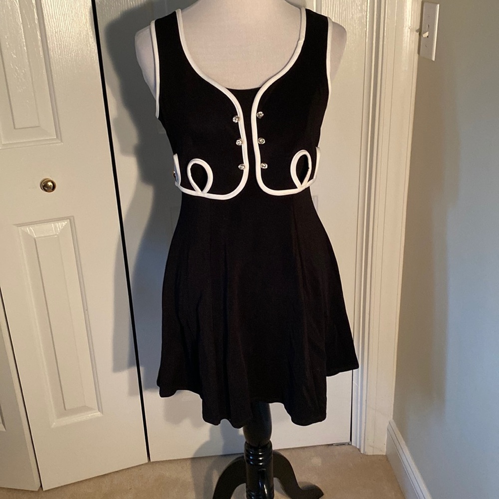 Vintage 1970s Black & White Dress with mock jacket.